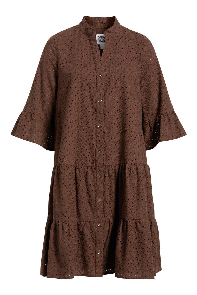 Eyelet Tiered Dress, Alternate, color, DARK CHOCOLATE