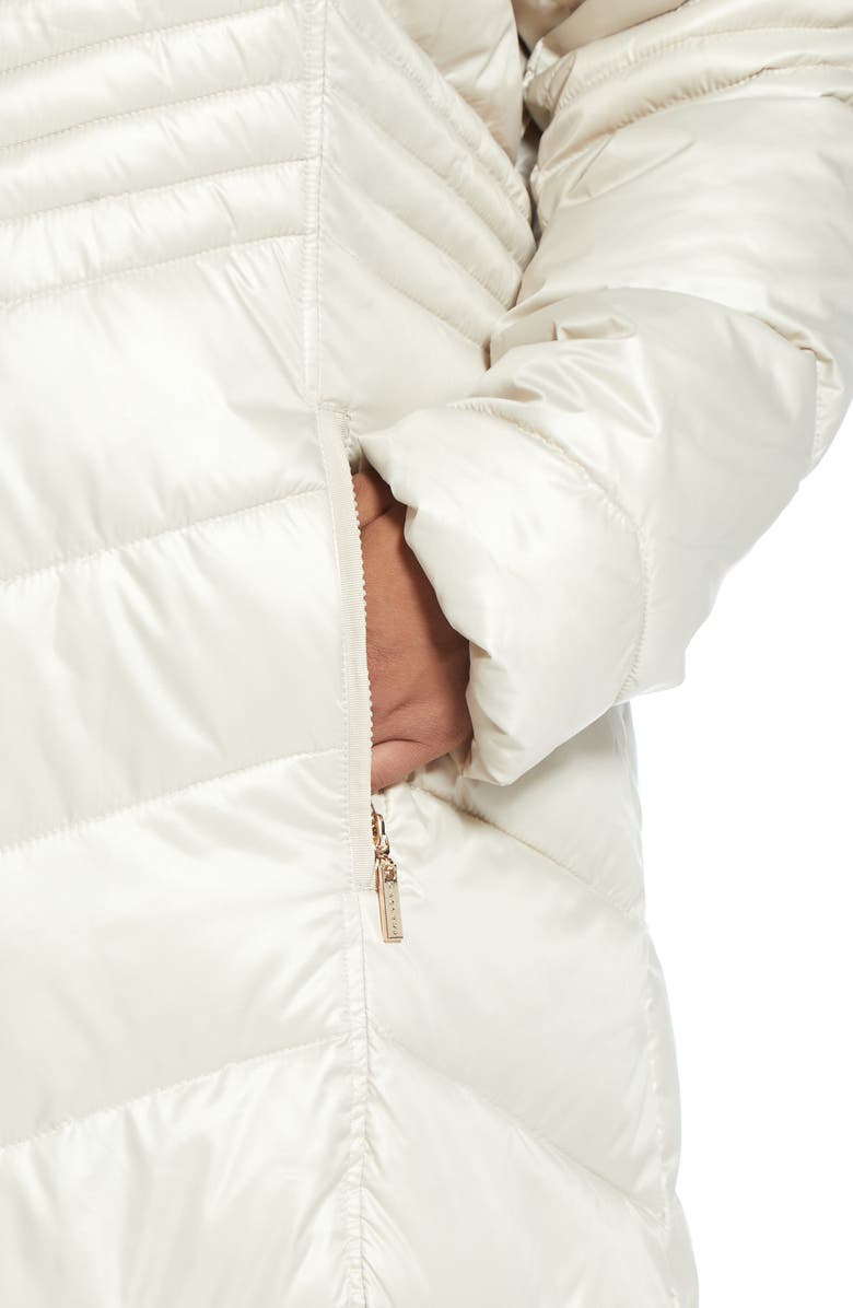 Gallery Hooded Maxi Puffer Coat with Faux Fur Trim, Alternate, color, Peyote