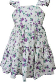 Popatu Kids' Lilac Floral Tiered Cotton Dress