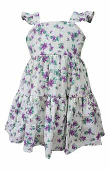 Kids' Lilac Floral Tiered Cotton Dress