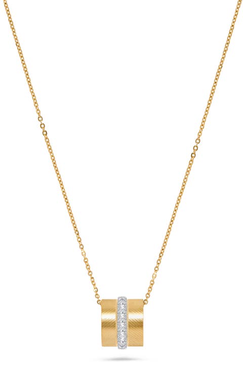 14K Yellow Gold Diamond Rolling Pendant Necklace