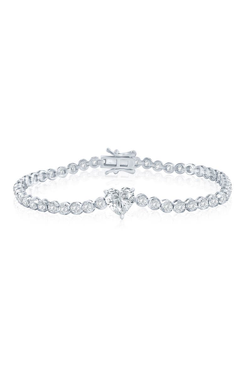 Heart Cubic Zirconia Bracelet, Main, color, SILVER