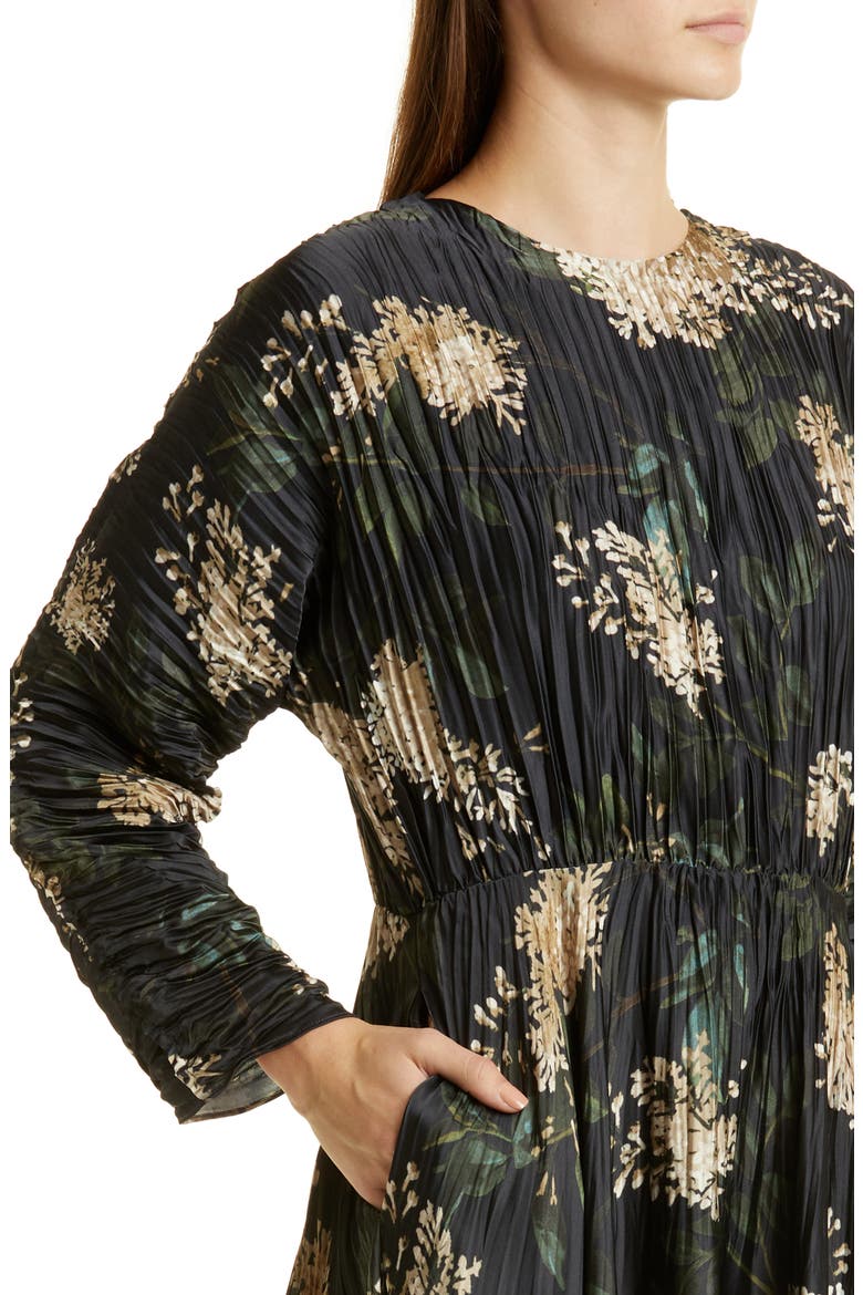 Lilac Floral Print Pleated Dress, Alternate, color, COASTAL