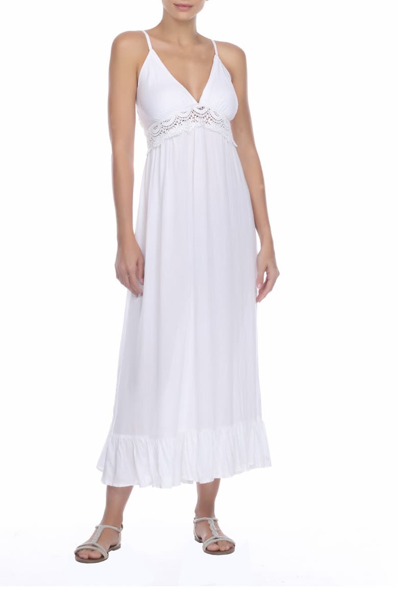 Lace V-Neck Spaghetti Straps Maxi Dress, Main, color, WHITE