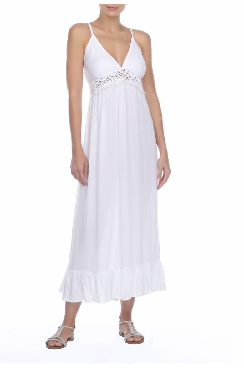 BOHO ME Lace V-Neck Spaghetti Straps Maxi Dress, Main, color, White