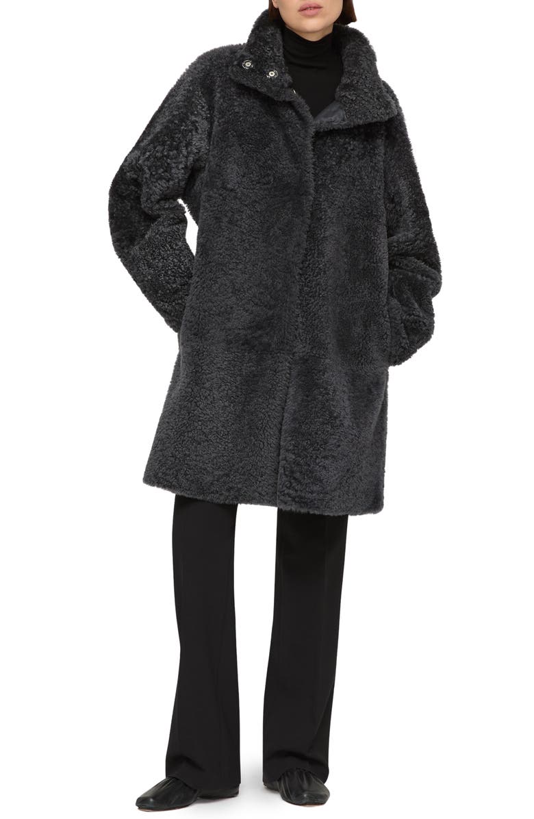 Lafayette 148 New York Reversible Genuine Shearling Coat, Alternate, color, Graphite/ Black