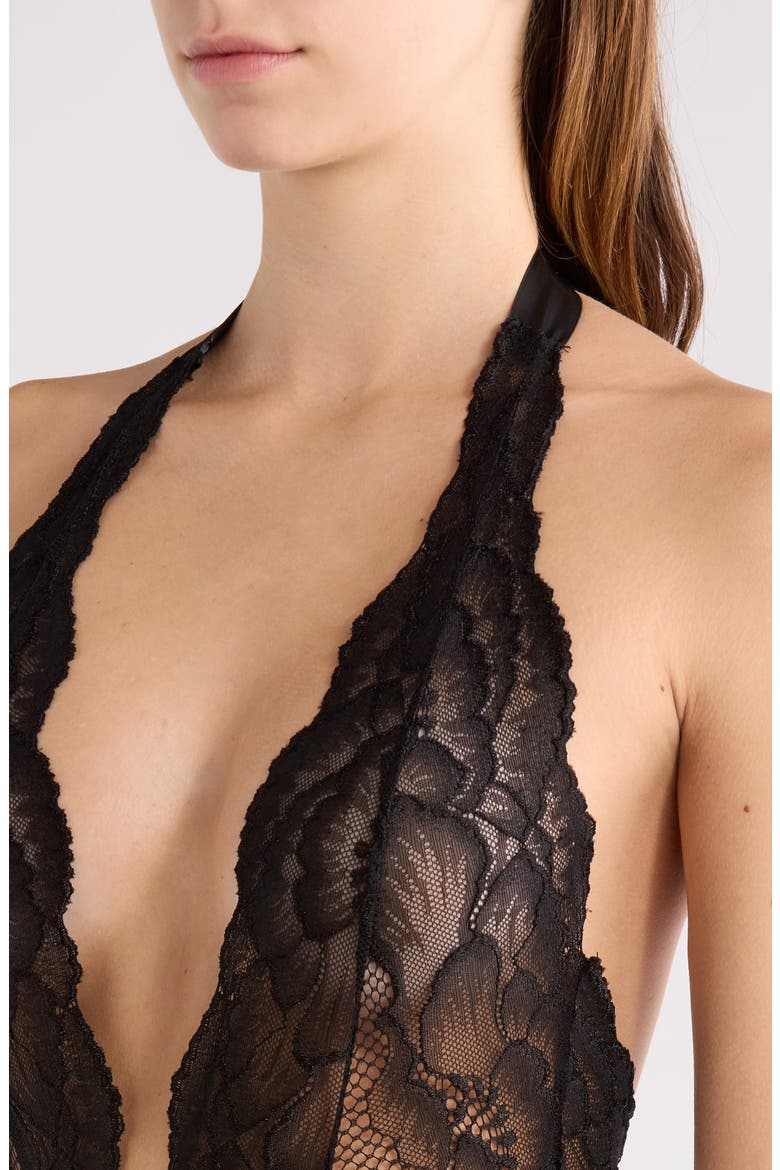 Floral Lace Halter Teddy, Alternate, color, BLACK