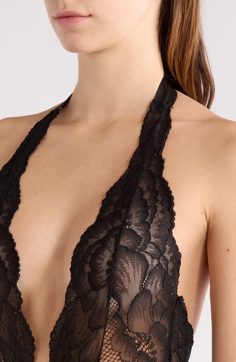 KILO BRAVA Floral Lace Halter Teddy, Alternate, color, Black