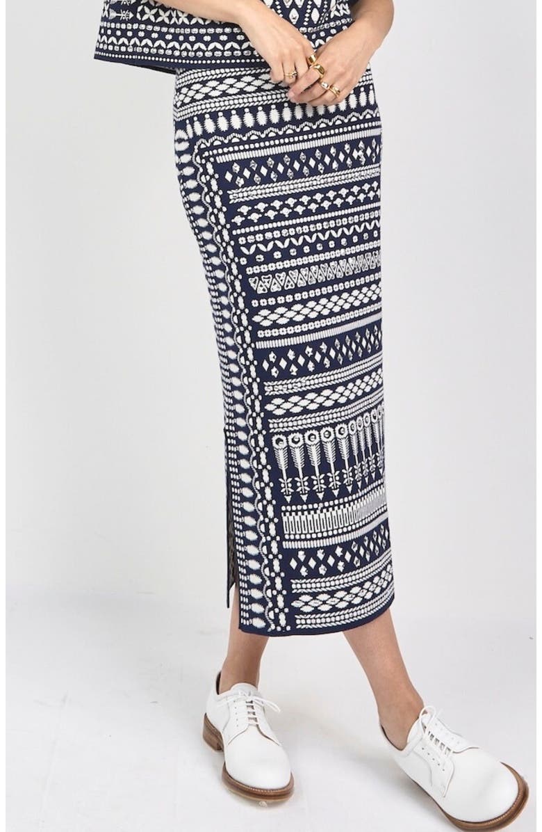 Temperley London Tlalli Knit Skirt, Main, color, Navy & Silver