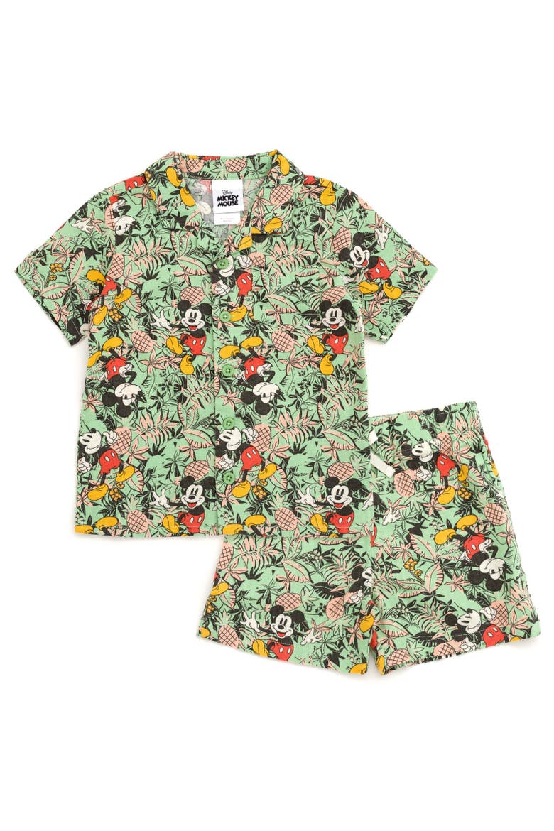 Mickey Mouse Button-Down T-Shirt & Shorts Set, Main, color, Green