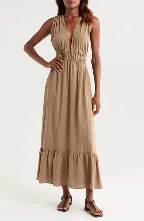 Nordstrom Ruched Plunge Maxi Cover-Up Dress