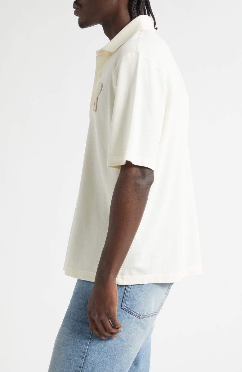 AMI PARIS Boxy Fit Cotton Piqué Polo, Alternate, color, Blanc Creme