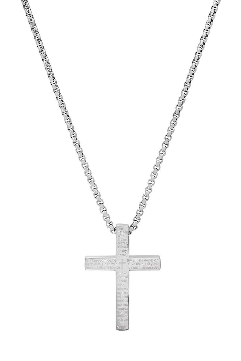 Men's 18k Gold Plated Lord's Prayer Cross Pendant Necklace, Main, color, SILVER