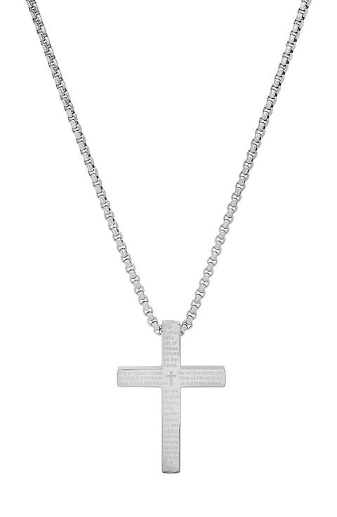 Men's 18k Gold Plated Lord's Prayer Cross Pendant Necklace