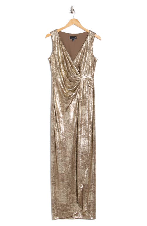 Connected Apparel Foiled Jersey Dress In Gold