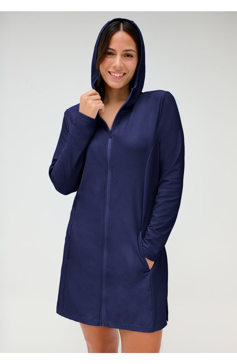 Swimsuits for All Chlorine Resistant Quick-Dry Hoodie Zip Front Cover Up, Alternate, color, Navy