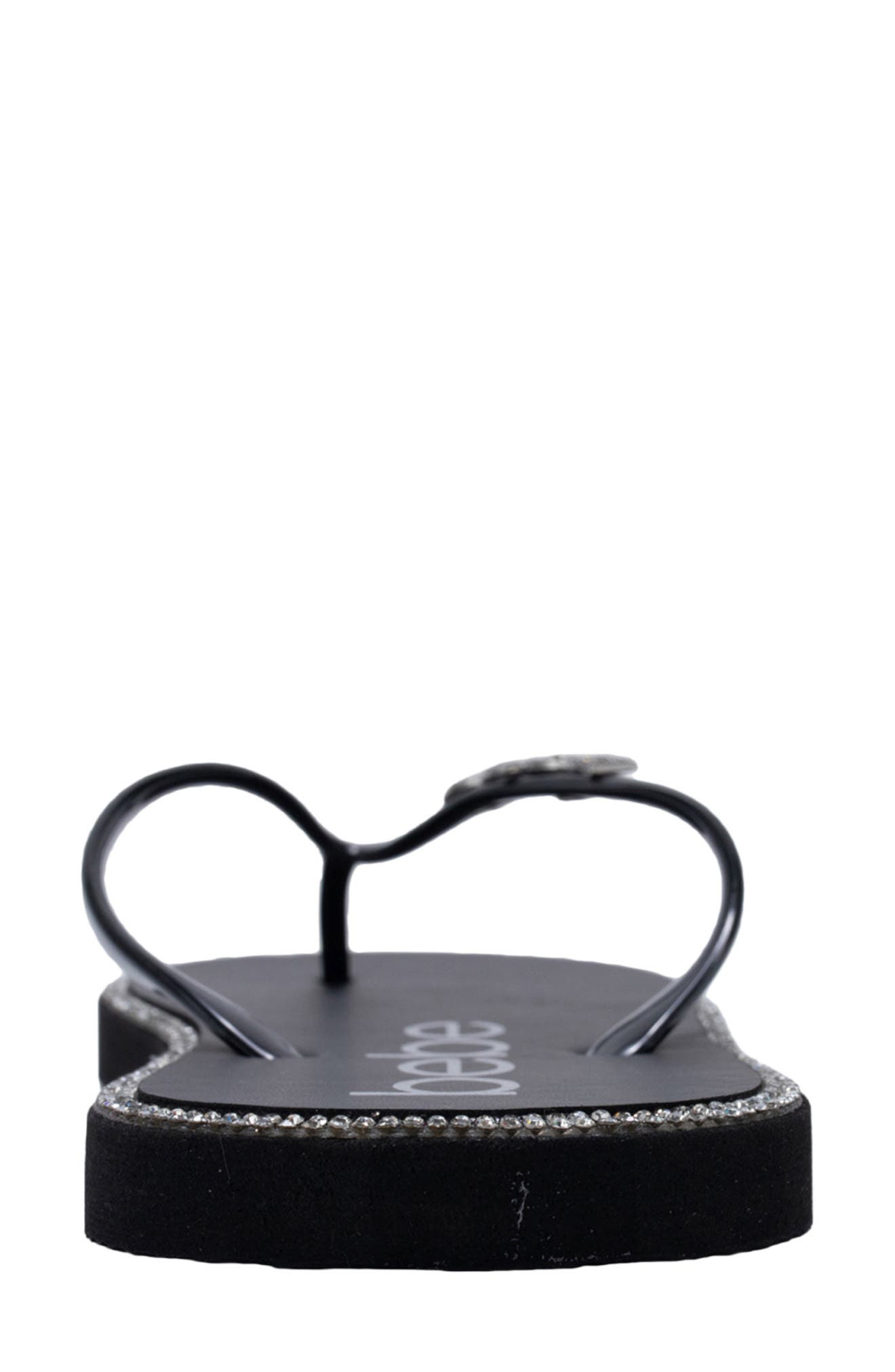 bebe Rhinestone Flip Flop, Alternate, color, Black