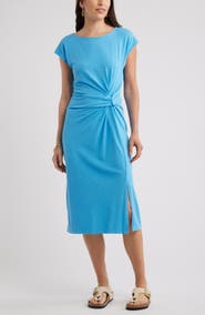 Caslon® Twist Cotton Blend Knit Midi Dress