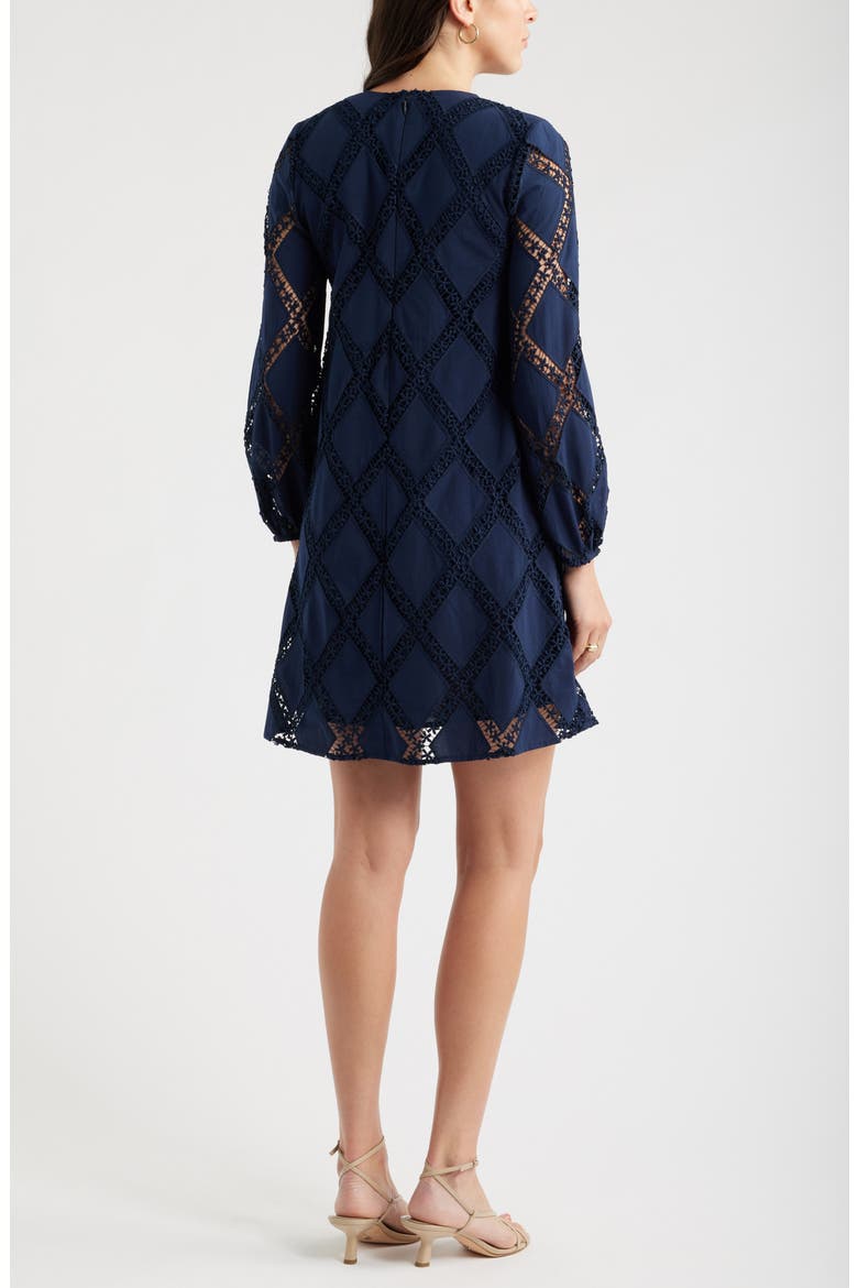 Lace Lattice Long Sleeve Cotton Dress, Alternate, color, NAVY STILL