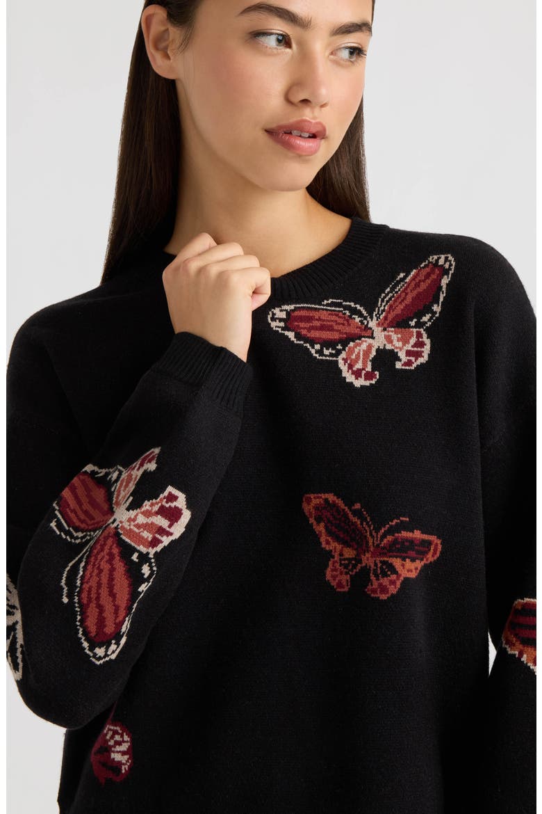 Butterfly Crewneck Sweater, Alternate, color, BLACK