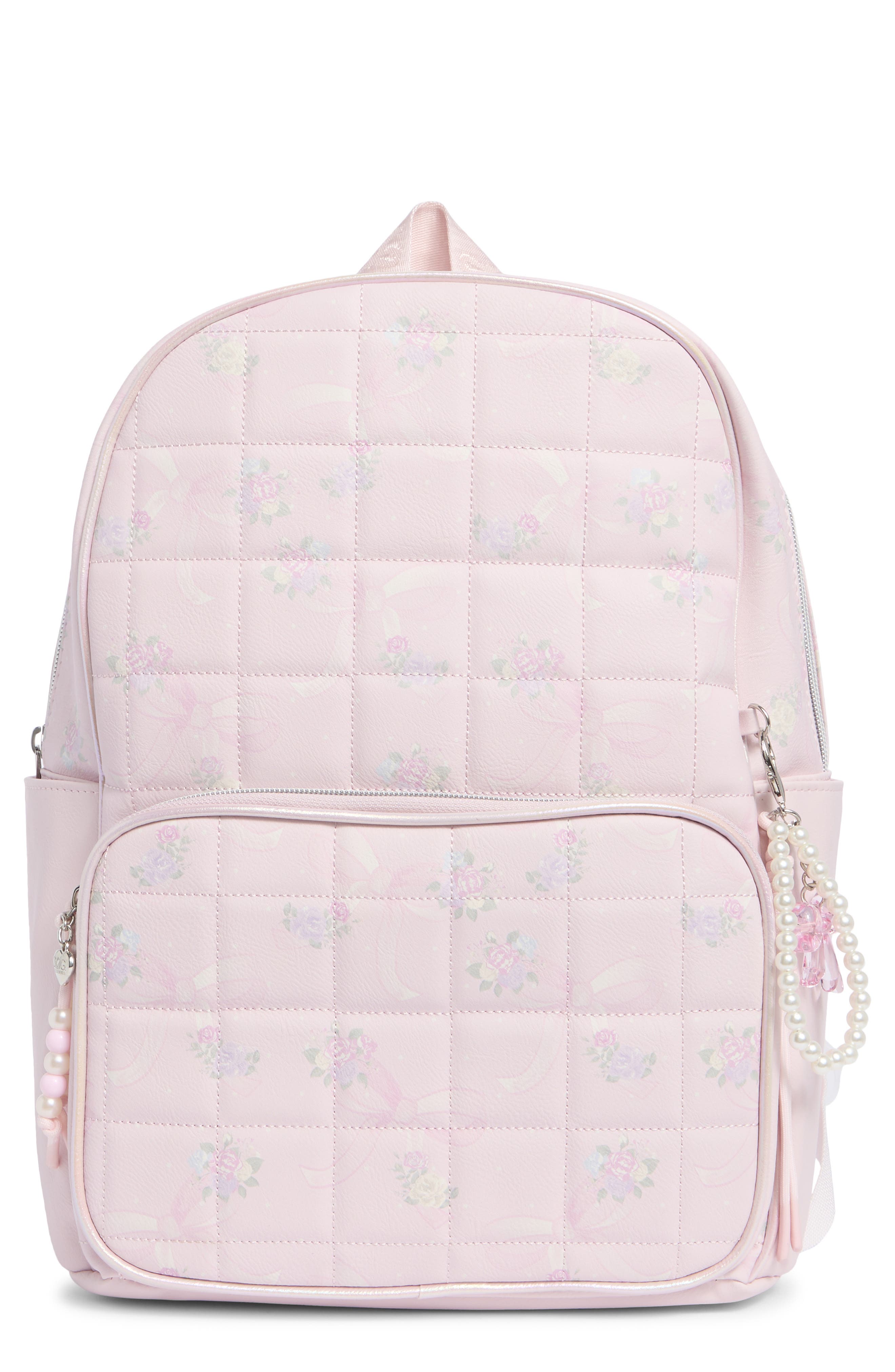 Large Bow Floral Quilted Backpack