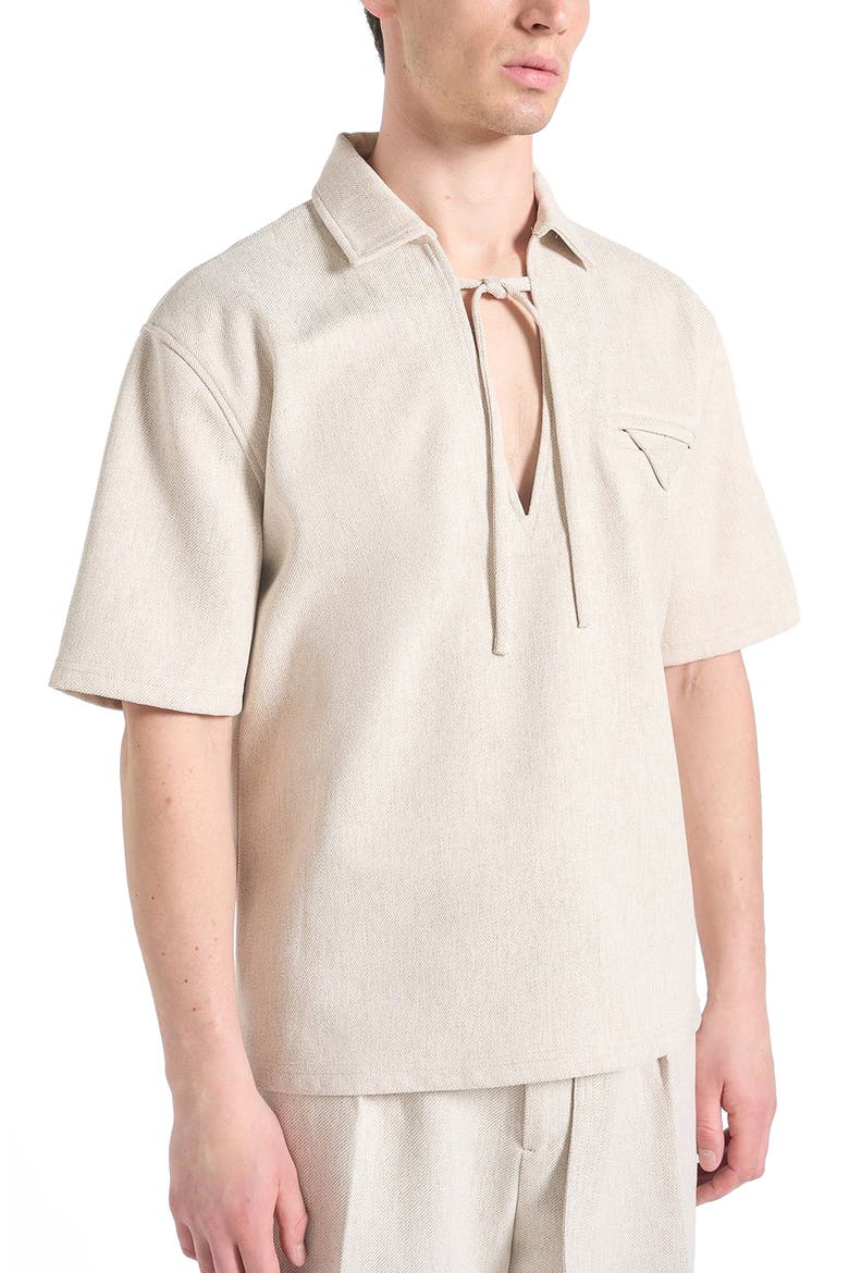 Norbert Open Collar Textured Drawstring Shirt, Alternate, color, Cream