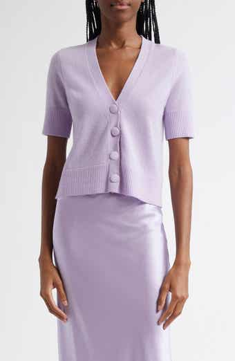 Veronica Beard Solene Short Sleeve Cashmere Button-Up Sweater