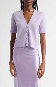 Veronica Beard Solene Short Sleeve Cashmere Button-Up Sweater