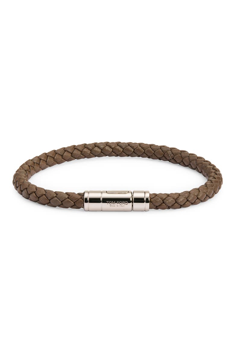 Men's Tubular Clasp Braided Leather Bracelet, Main, color, TBG SMOKE GREY