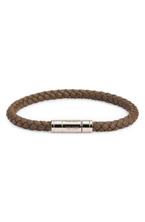 Men's Tubular Clasp Braided Leather Bracelet