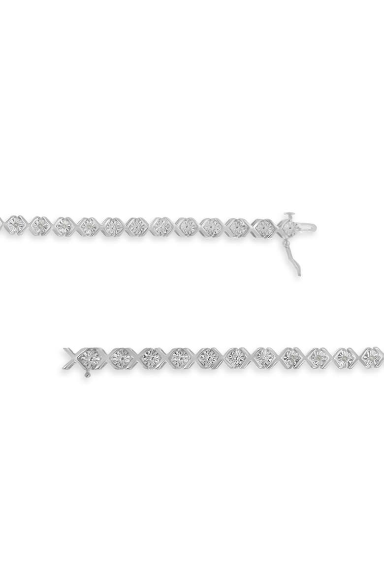 Silver 1/10 cttw Miracle-Set Round-Cut Diamond "X" Link Tennis Bracelet, Alternate, color, White