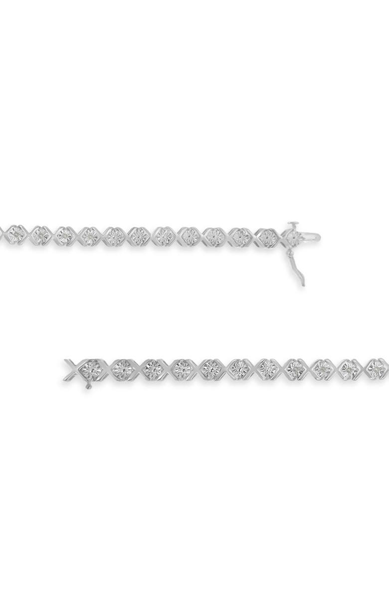 Haus of Brilliance Silver 1/10 cttw Miracle-Set Round-Cut Diamond "X" Link Tennis Bracelet, Alternate, color, White