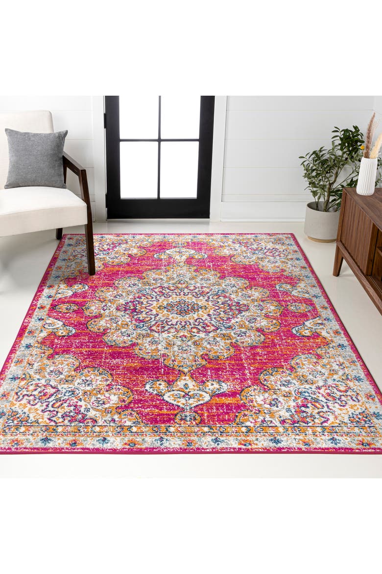 Bohemian FLAIR Boho Vintage Medallion Area Rug, Alternate, color, Pink/Cream