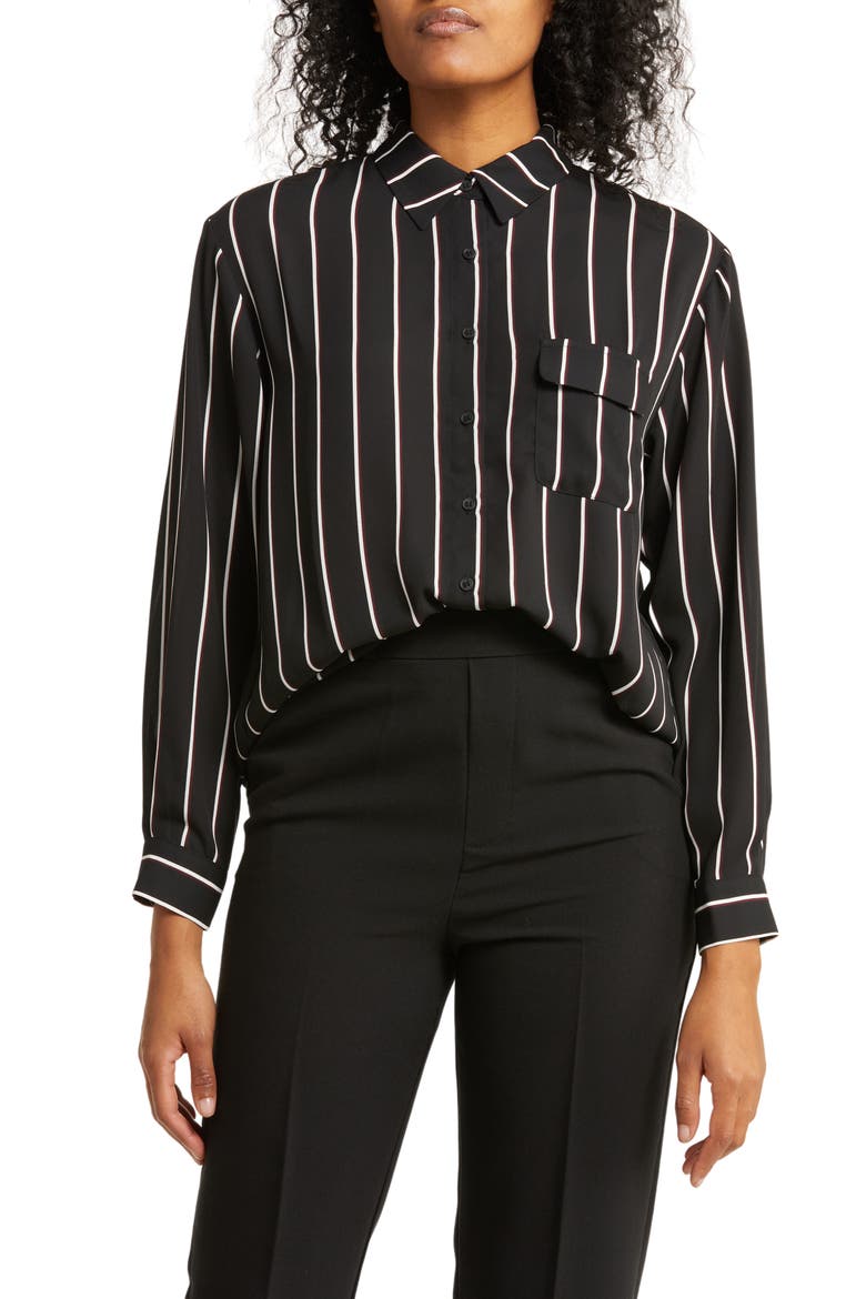 Utility Blouse, Main, color, BLACK/ IVORY WIDE STRIPE