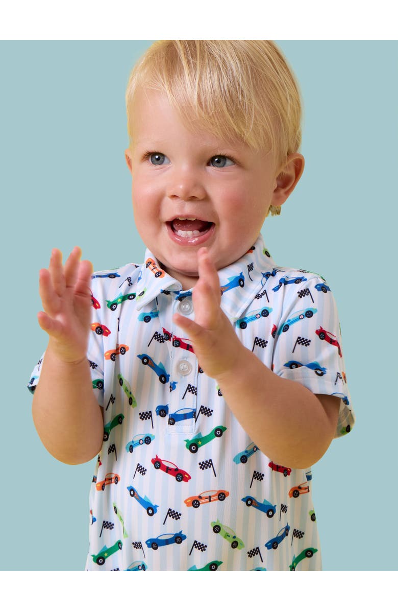 RuggedButts Performance Polo Romper, Alternate, color, Tiny Let's Roll