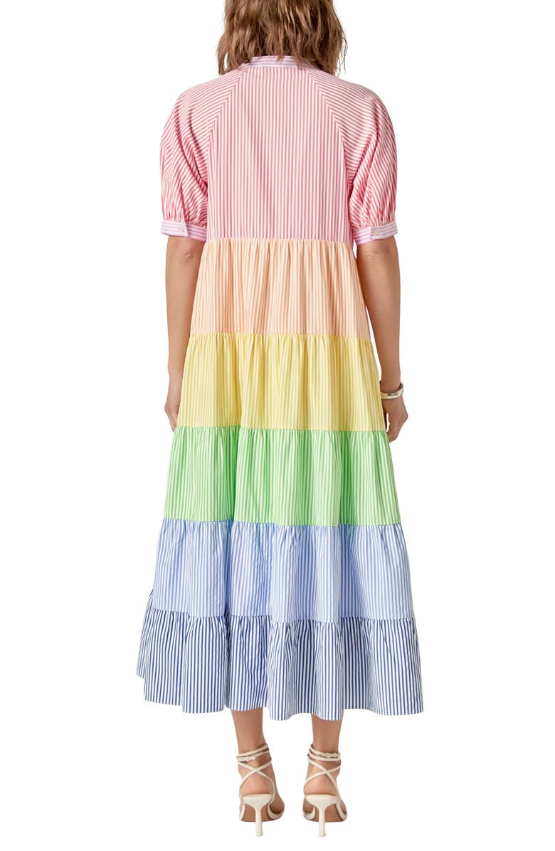English Factory Stripe Colorblock Tiered Cotton Blend Dress, Alternate, color, Multi
