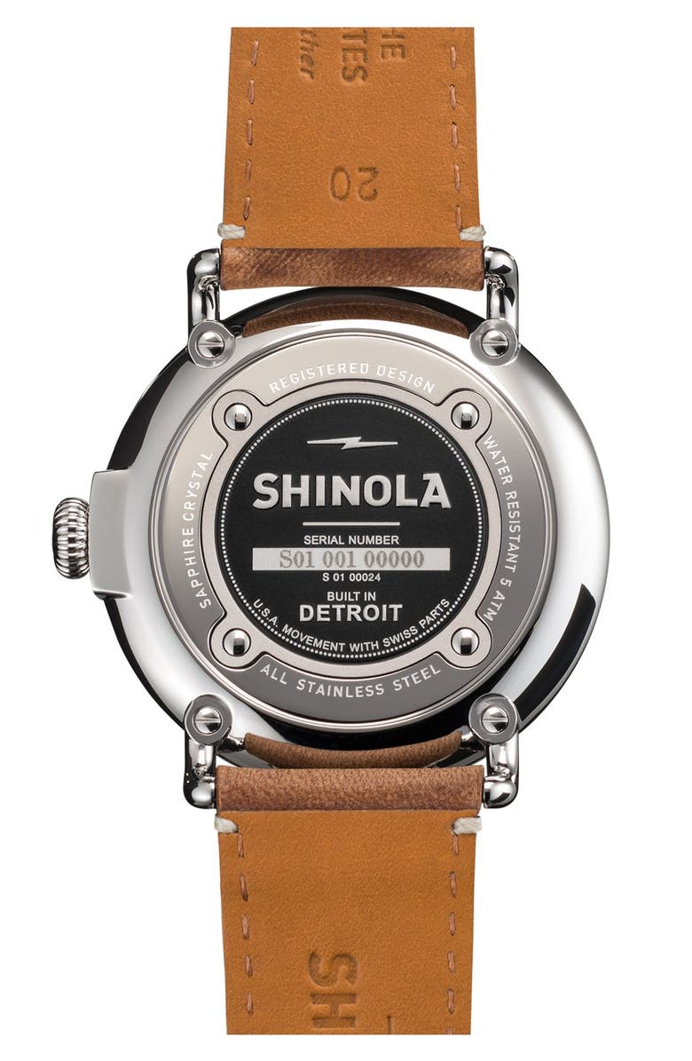 Shinola 'The Runwell' Leather Strap Watch, 41mm, Alternate, color, Brown/ Pale Grey
