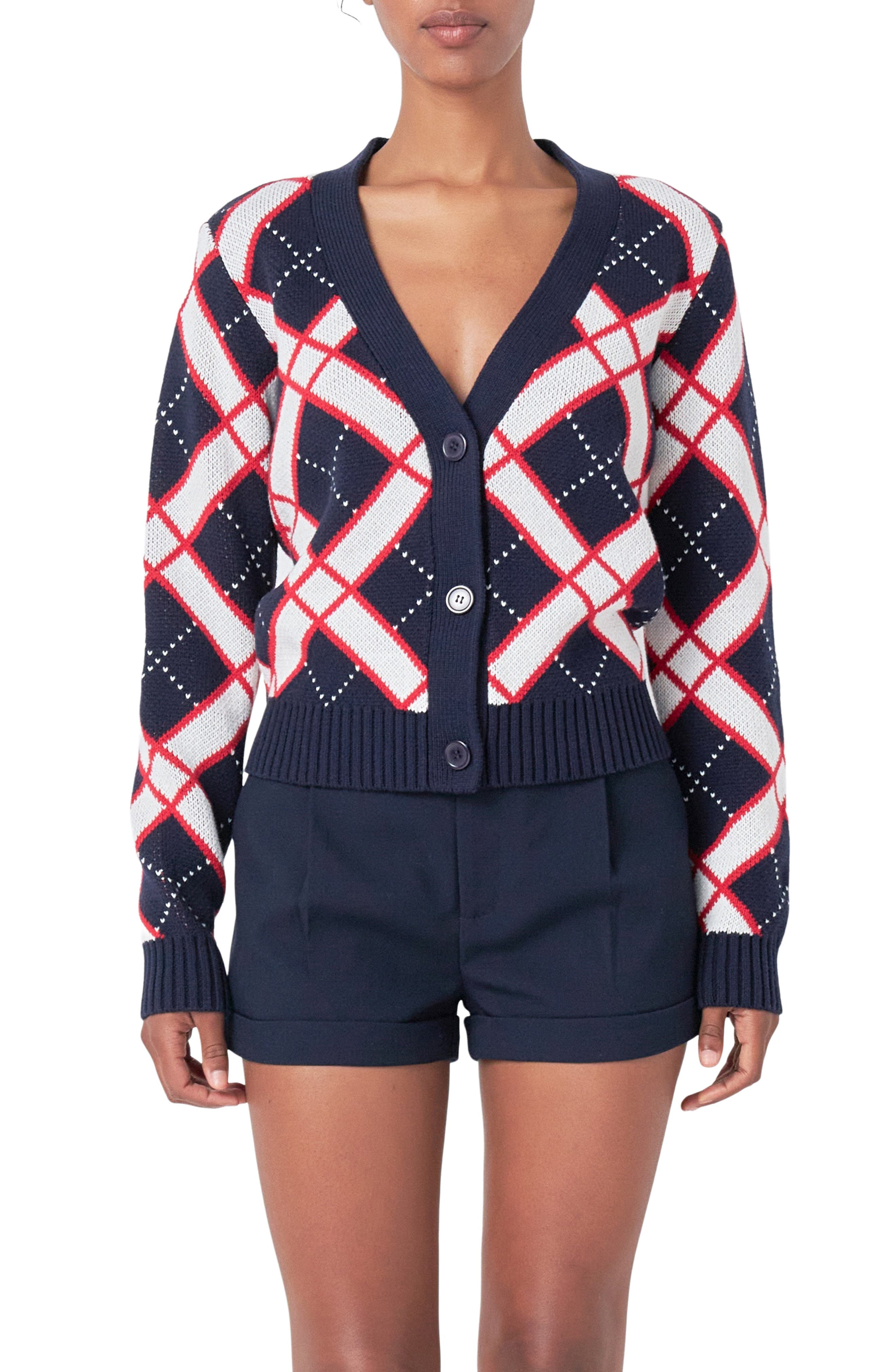 Diamond Pattern V-Neck Cardigan