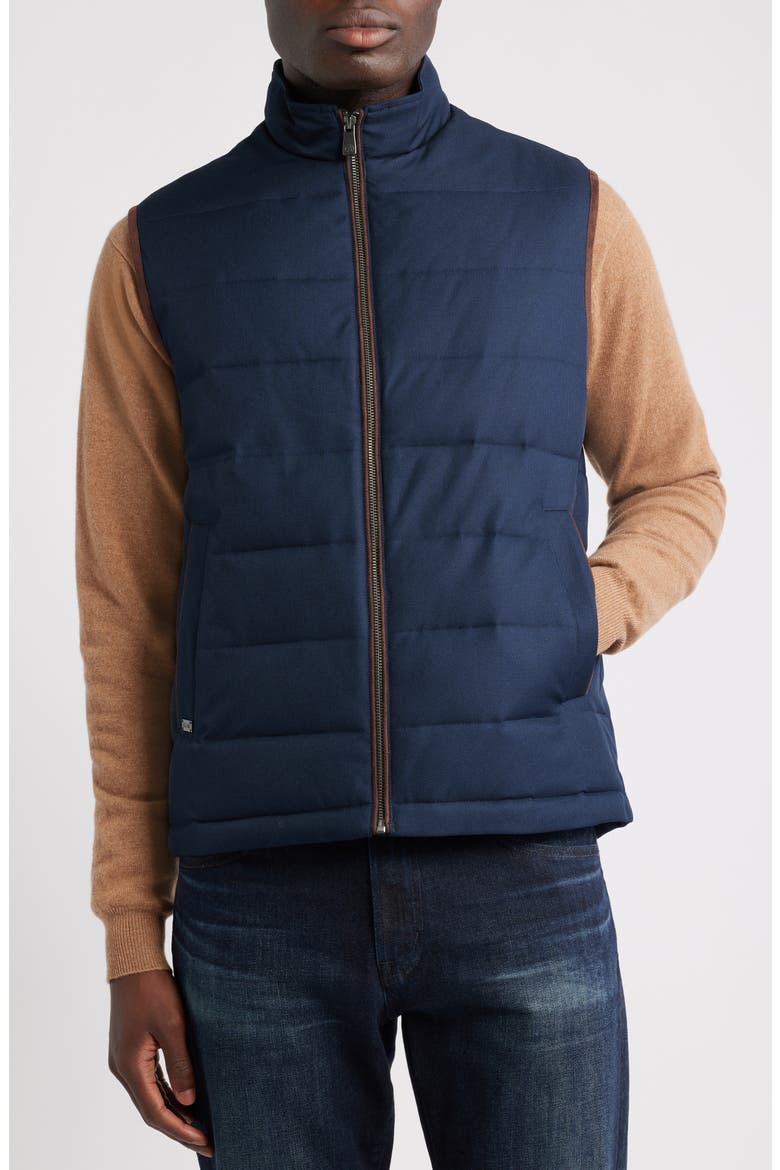 Sully Faux Leather Trim Quilted Vest, Alternate, color, NAVY
