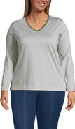 Lands' End Plus Size Relaxed Supima Cotton Long Sleeve V-Neck T-Shirt