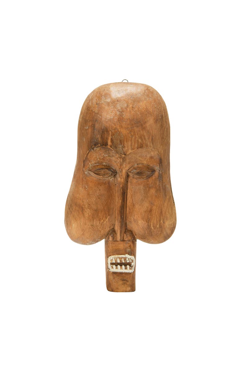 Storied Home Hand-Carved Wood Mask Wall Décor, Main, color, Brown
