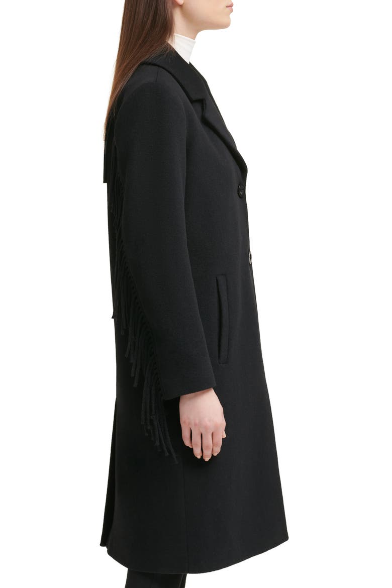 Notched Collar Wool Blend Fringe Coat, Alternate, color, BLACK