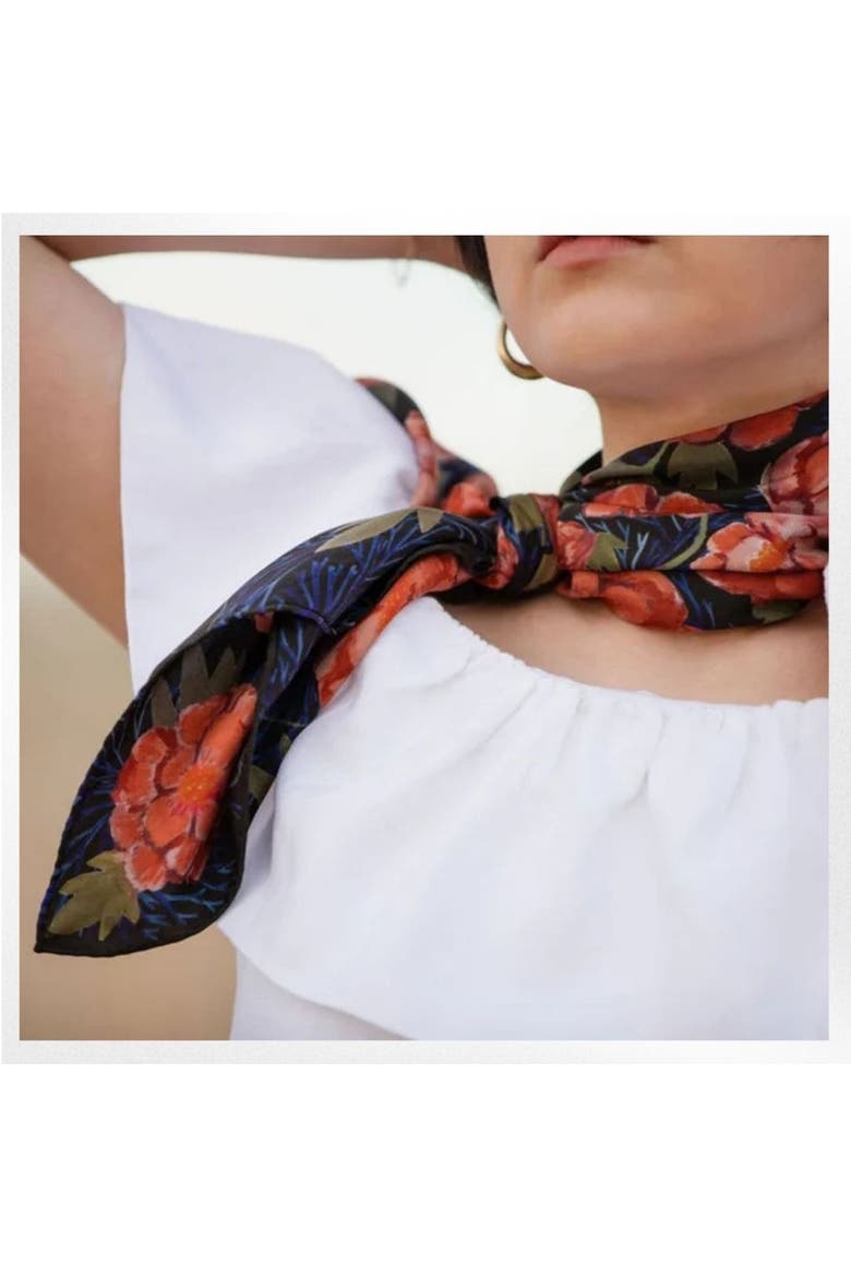 100% Silk Scarf Guadalupe - Dark Floral Pattern, Alternate, color, 35 x 35"