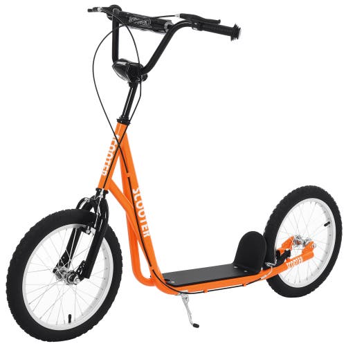 Aosom Youth Kick Scooter with Adjustable Handlebar, Dual Brakes, Inflatable Wheels​ in Orange 