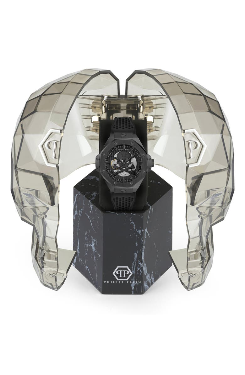 PHILIPP PLEIN $keleton Royal Automatic Silicone Strap Watch, 46mm, Alternate, color, Black