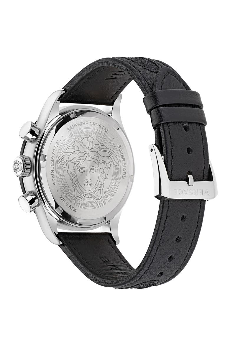 Hellenyium Chronograph Leather Strap Watch, 44mm, Alternate, color, STAINLESS STEEL