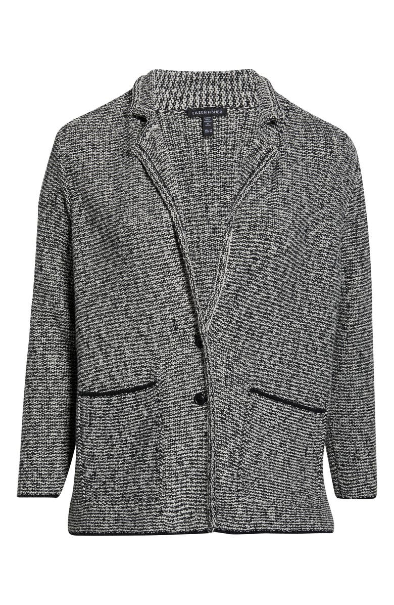 Eileen Fisher Notch Collar Organic Cotton Blend Jacket, Alternate, color, Black/ Soft White