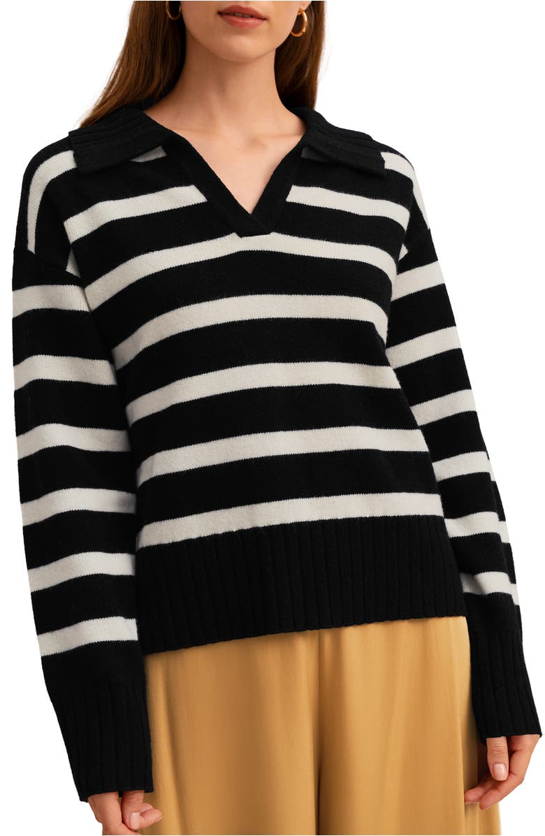 Lilysilk The Gilly Stripe Sweater, Main, color, Black