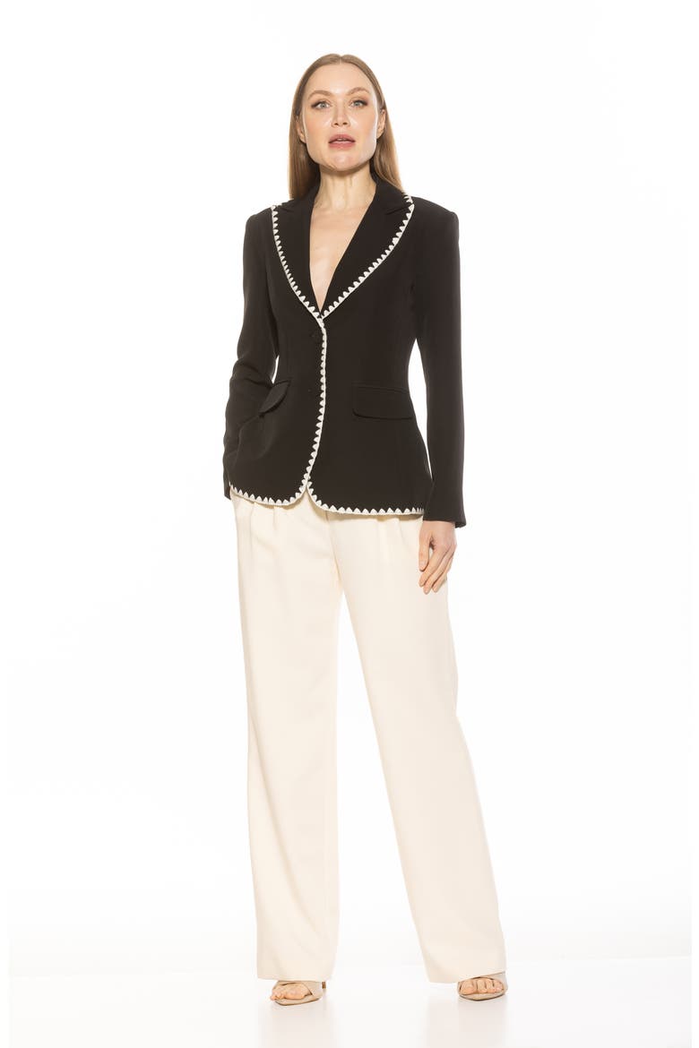 Contrast Embroidered Blazer, Alternate, color, BLACK