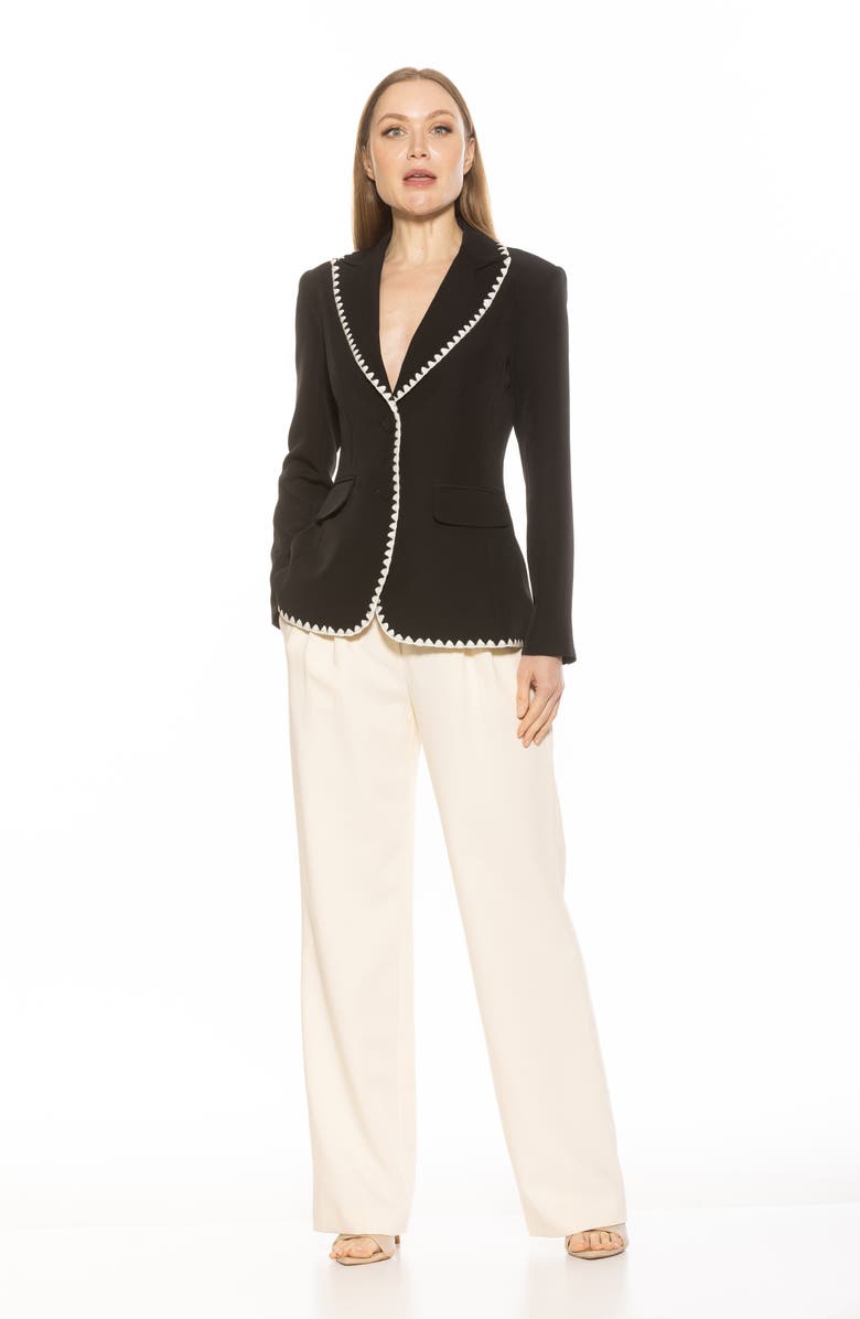 Alexia Admor Contrast Embroidered Blazer, Alternate, color, Black